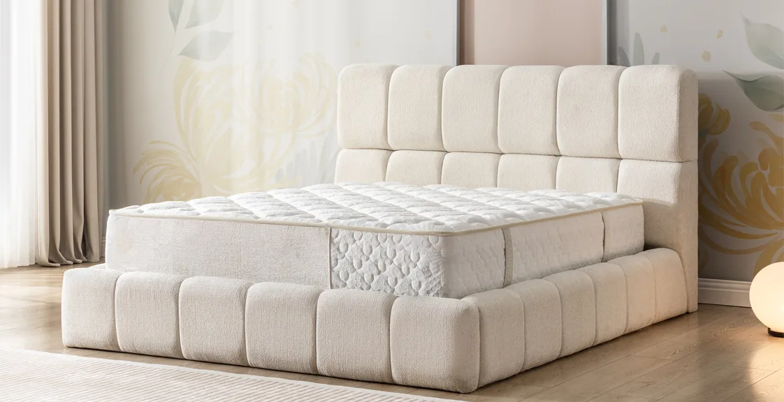 Luxury upholstered bed with mattress for European market mattress export guide